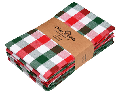 Urban Villa Christmas Kitchen Towels 100% Cotton Dish Towels for Kitchen (Set of 6) 20”x30” Dish Cloths Absorbent Kitchen Linen Set with Hanging Loop Perfect for Drying Dishes Cleaning – X MAS Checks