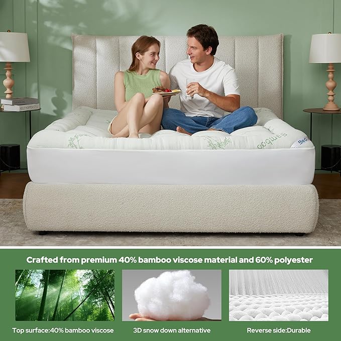 BEDLORE King Mattress Topper Viscose Derived from Bamboo, Thick Pillow Top