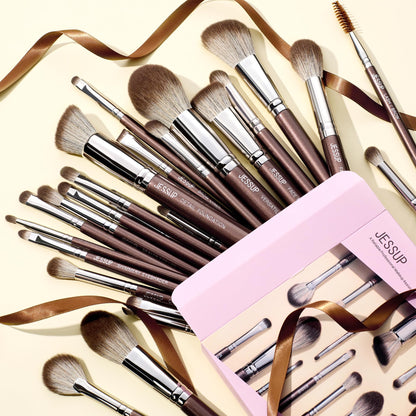 Jessup Brand 25pcs Professional Makeup Brush Set Beauty Cosmetic Foundation Powder Blusher Eyeshadow Blending Highlight Concealer Natural-Synthetic Hair Brushes Set (Pearl White/Silver)