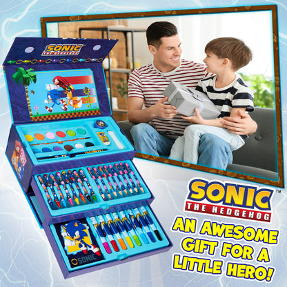 Sonic The Hedgehog Art Set for Girls Boys Colouring Sets for Children 40 Plus Pieces Travel Set Carrying Handle Painting Sets for Children Art Supplies Gifts for Boys
