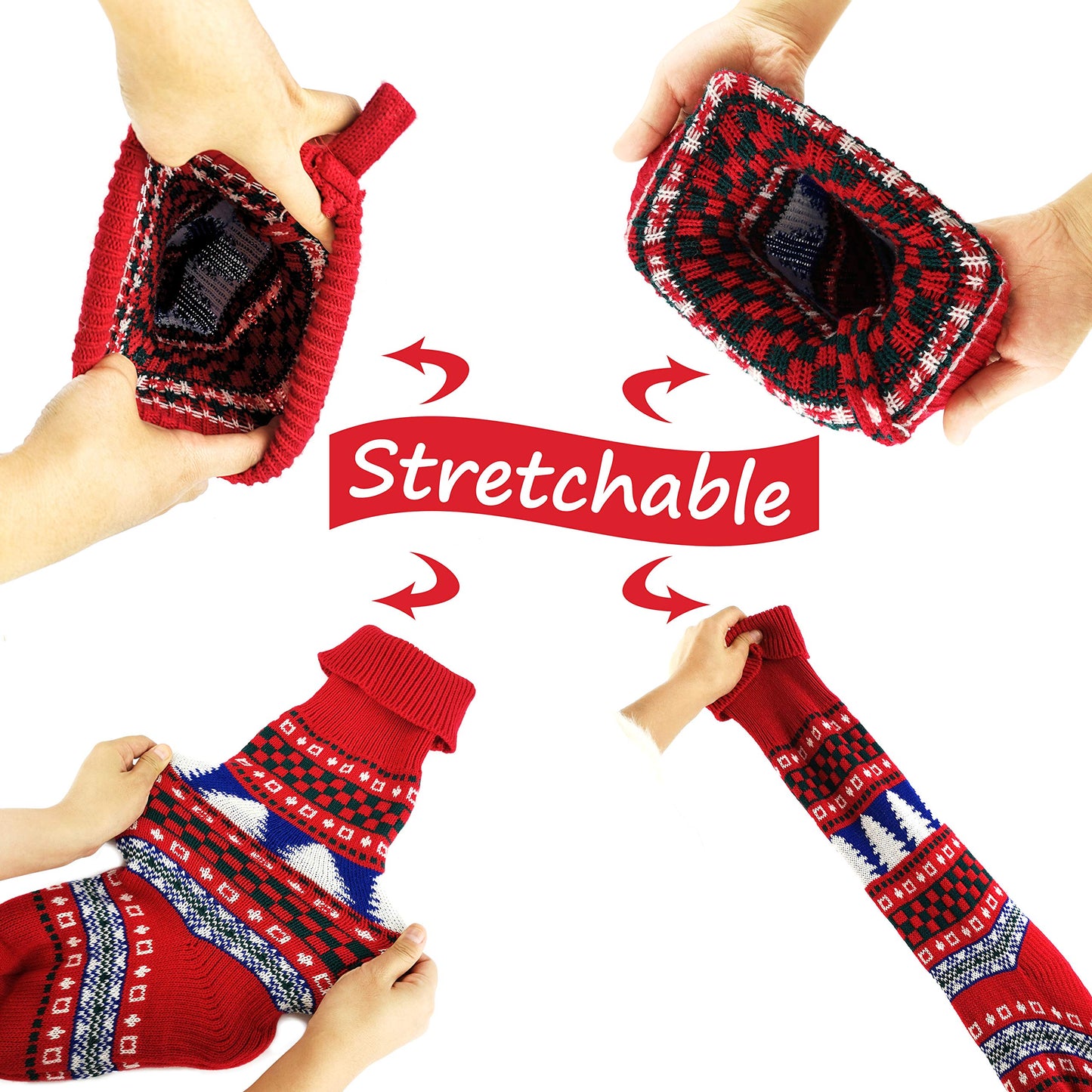 Bstaofy Set of 4 20'' Extra Long Knitted Christmas Stockings Stretchable Handmade Woven Snowflakes and Reindeer Assorted Xmas Tree Hanging Decorations