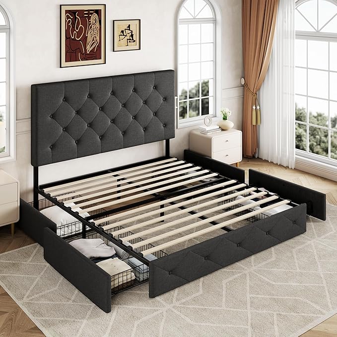 Allewie Upholstered Queen Size Platform Bed Frame