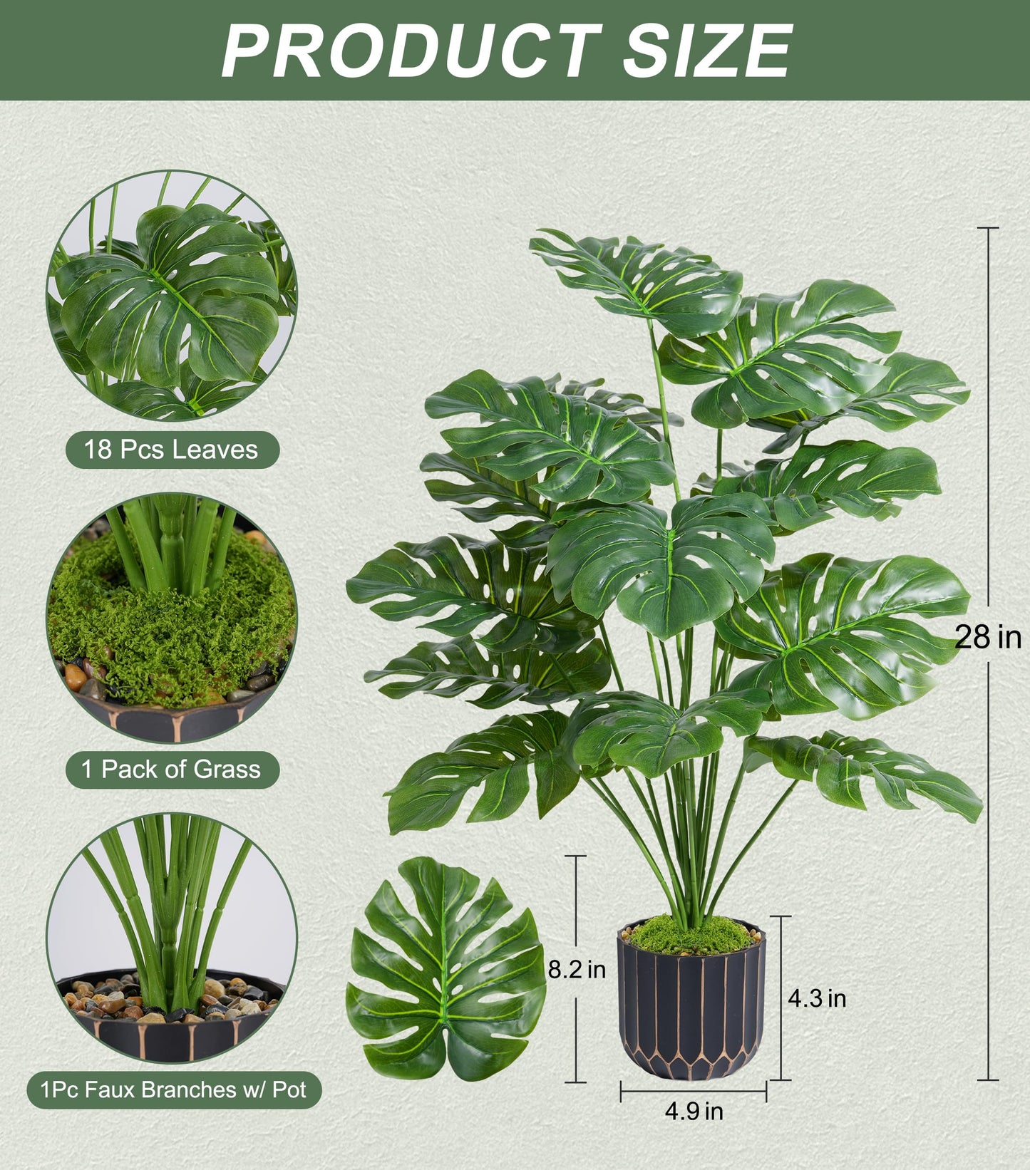 florisso 28" Artificial Monstera Plant Tall Fake Faux Plants Indoor Outdoor Tree for Living Room Home House Decoration