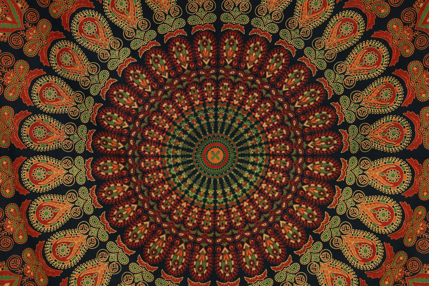 Bless International Handmade Indian hippie Bohemian Psychedelic Peacock Mandala Wall hanging College Dorm Beach Throws Table Cloth Bedding Tapestry (Golden Green, Medium(54x60Inches)(137x152cms))