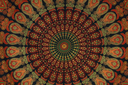 Bless International Handmade Indian hippie Bohemian Psychedelic Peacock Mandala Wall hanging College Dorm Beach Throws Table Cloth Bedding Tapestry (Golden Green, Medium(54x60Inches)(137x152cms))