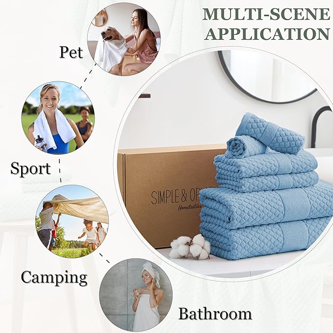 Simple&Opulence 6 Piece Luxury Towel Set, 100% Cotton Bathroom Towels