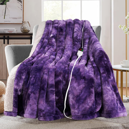 MAXEVE Electric Heated Throw Faux Rabbit Fur Blanket with 8 Heating Levels & 8 Hours Auto Off, Fast Heating Warm Cozy Sherpa Washable Blanket with Over-Heat Protection, ETL Certification, Grey