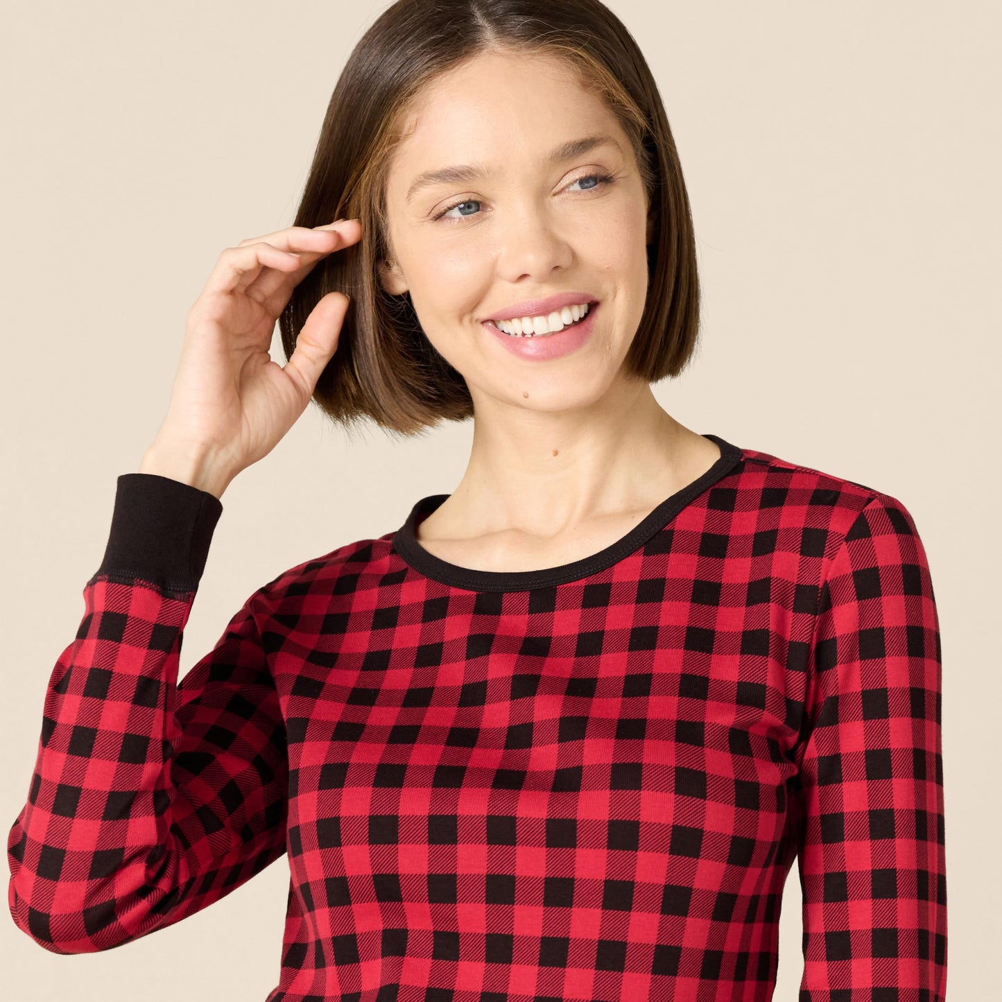 Amazon Essentials Women's Snug-Fit Cotton Sleepwear Pajama Set (Available in Plus Size), Classic Buffalo Check, X-Small