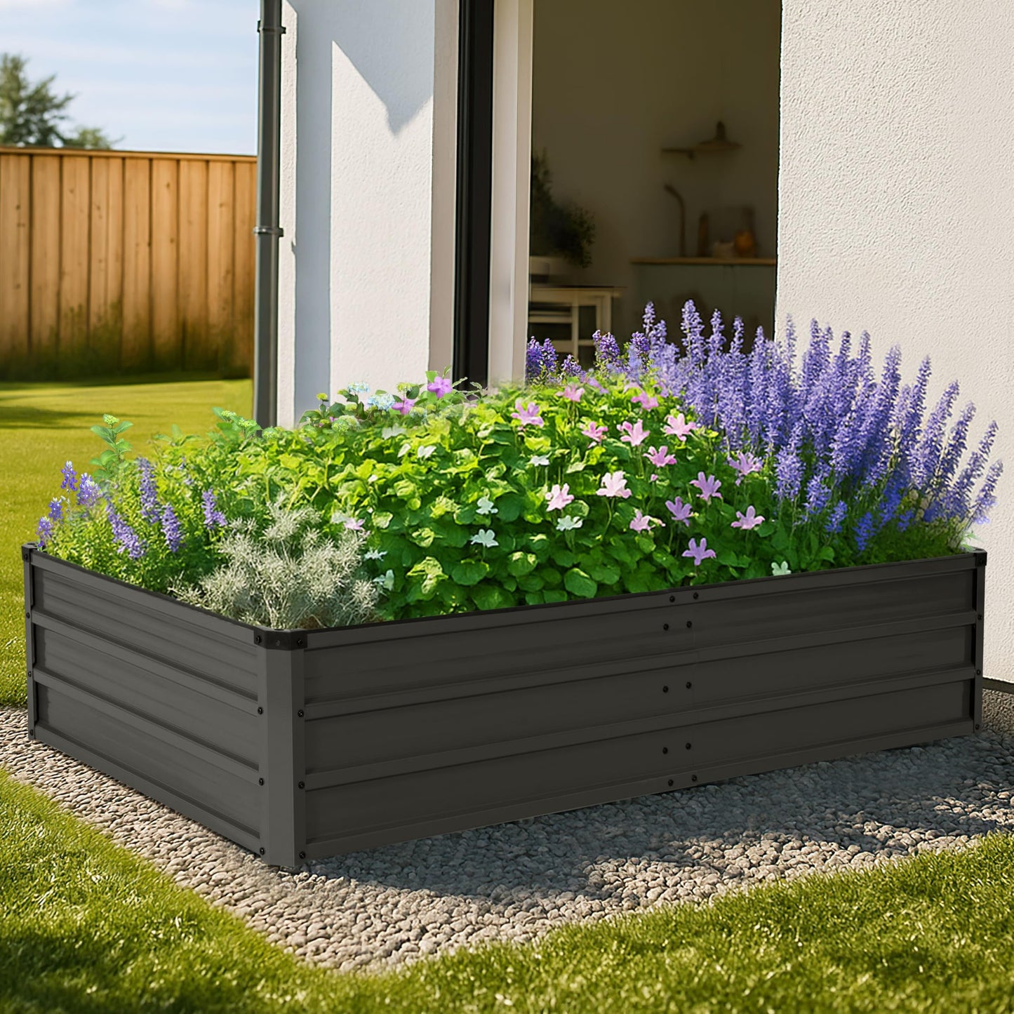 NUU GARDEN Rectangular Galvanized Raised Garden Bed for Gardening Elevated Planting Metal Planter Box Outdoor Patio Planting Bed for Vegetables Flowers Herb, Dark Gray