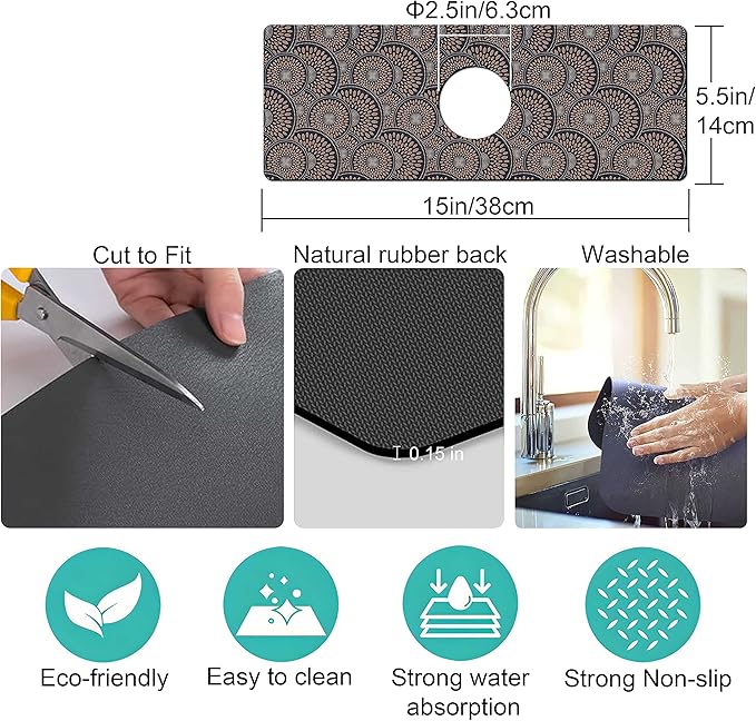 Kitchen Sink Splash Guard Faucet Mat Super Absorbent Fast Drying Mat Sink