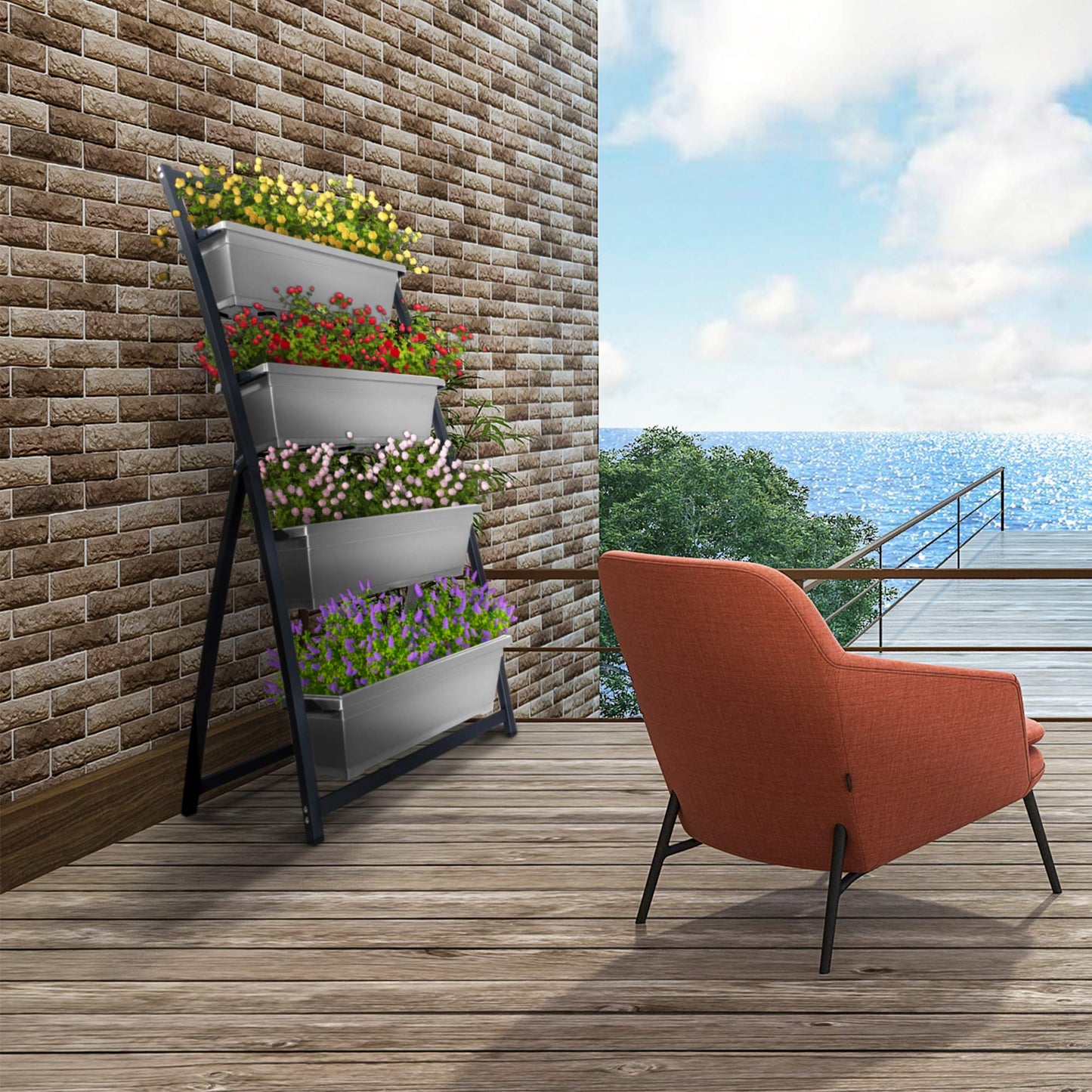 Outland Living 4-Ft Raised Garden Bed - Vertical Garden Freestanding Elevated Planters 4 Container Boxes - Good for Patio Balcony Indoor Outdoor - Perfect to Grow Vegetables Herbs Flowers