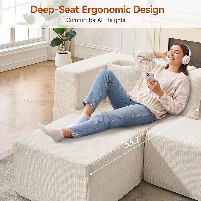 MONVANE 103'' Modular Sectional Sofa, Cloud Sectional Couch