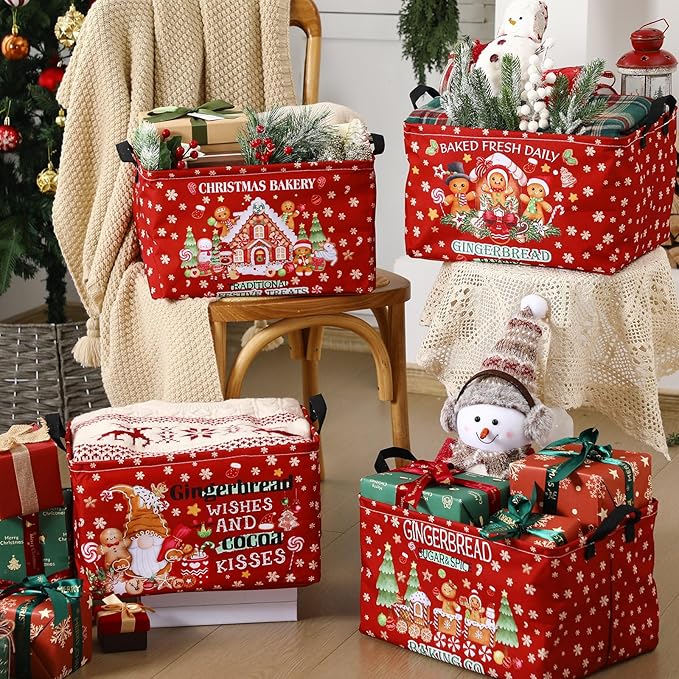 4 Pack Christmas Storage Bin Collapsible Large Christmas Gingerbread Man