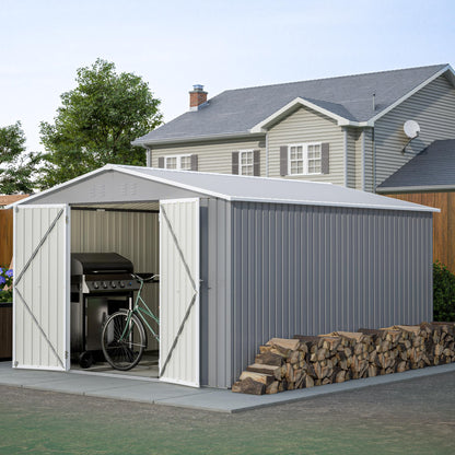 YOPTO 10x12 FT Outdoor Storage Shed with Floor Frame Kit,Metal Shed W/Double Lockable Doors,Garden Tool Storage House W/ 4 Air Vents & Sloped Roof,for Backyard,Patio,Lawn,Gray