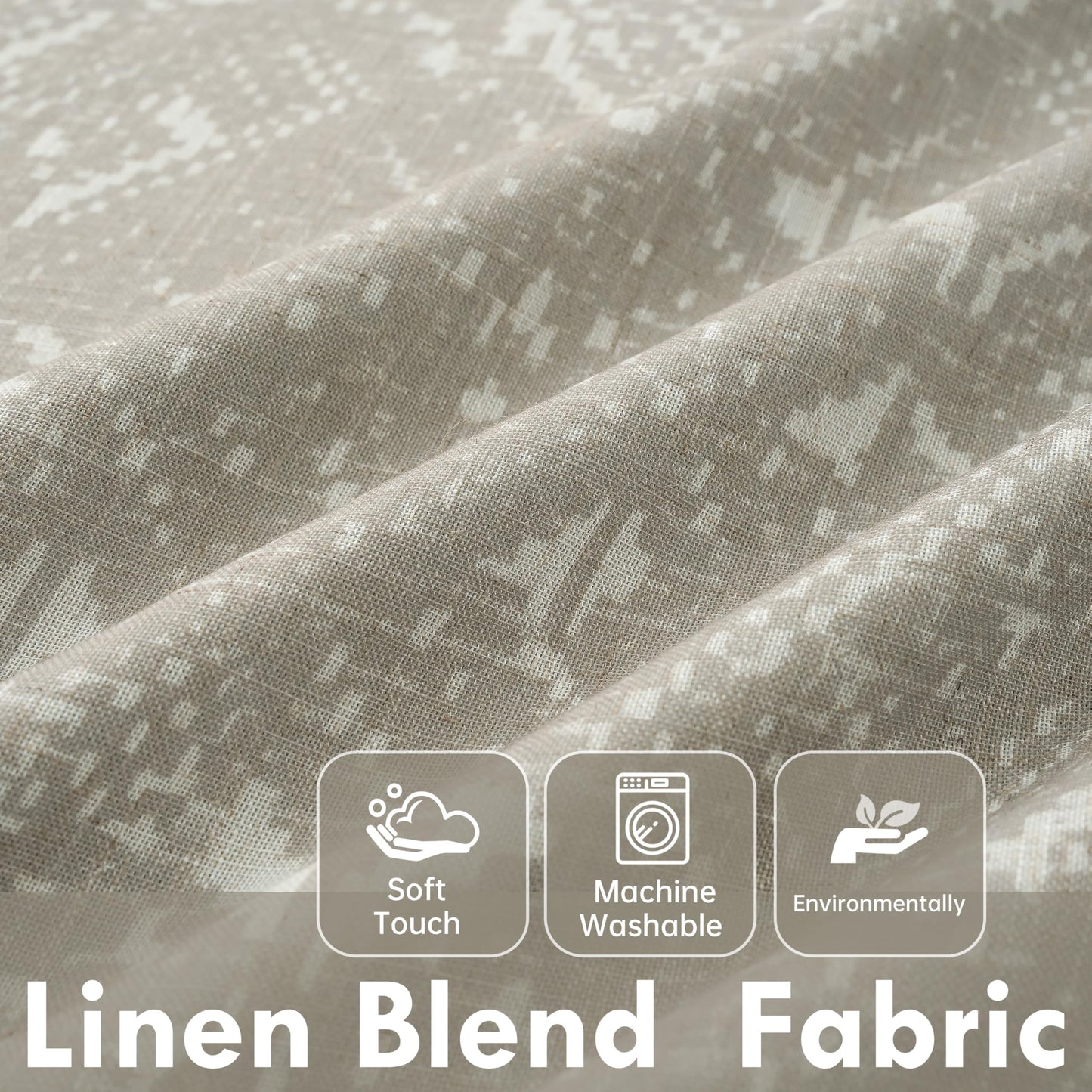 DriftAway Boho Linen Blackout Curtains Double Layer Thermal Insulated Crochet Farmhouse Vintage Retro Printed Pattern Lined Drapes for Living Room Bedroom 84 Inches Long Back Tab 2 Panels Beige