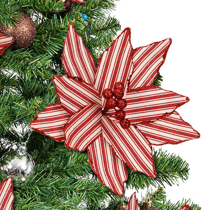 Soulchen 12 Pcs 12'' Red and White Christmas Poinsettia Candy Cane Poinsettia Christmas Tree Ornaments Peppermint Flower Tree with Stems Topper for DIY Xmas Wreath Garland Holiday Party Decor
