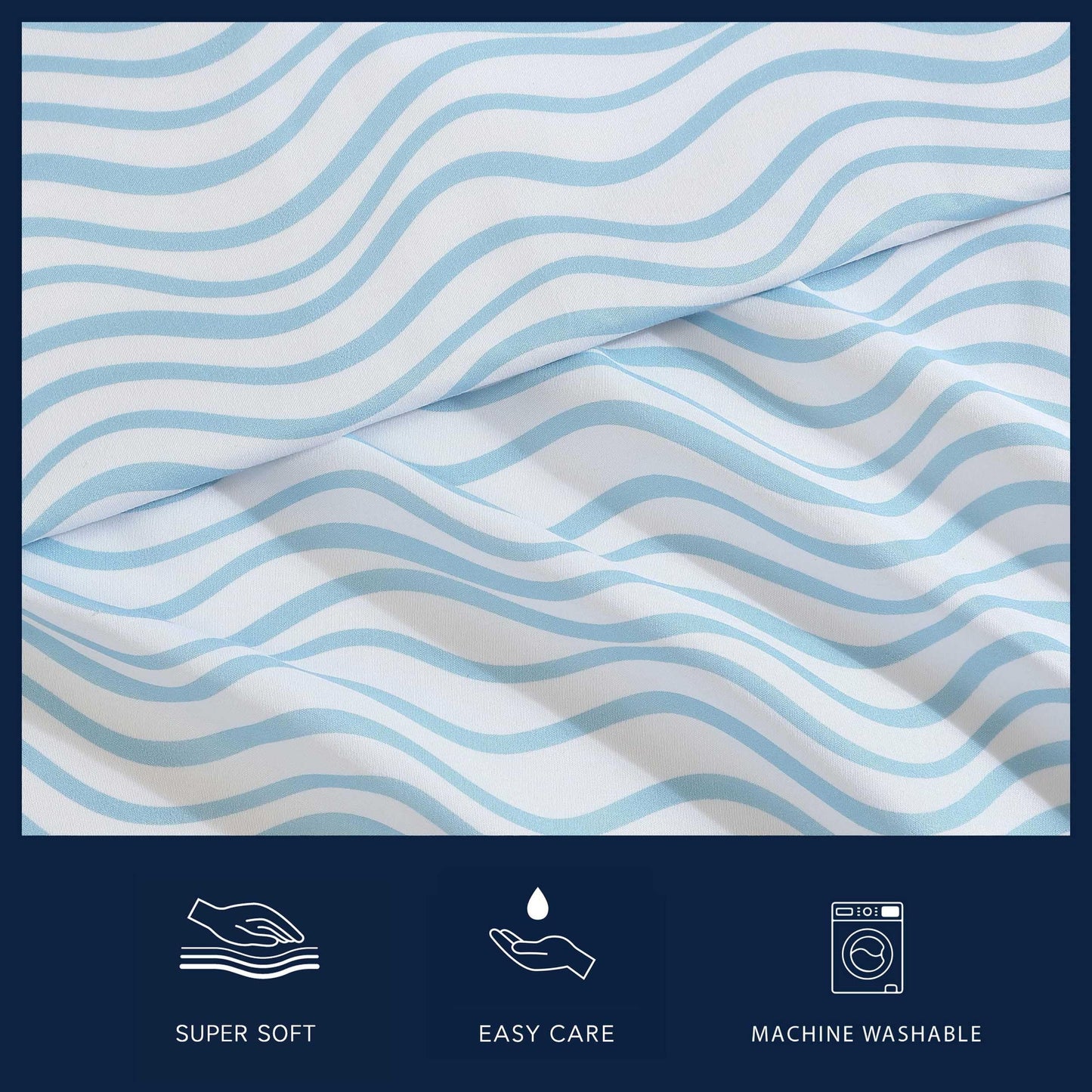 Nautica - Sheet Set, Breathable & Cooling Microfiber Bedding with Matching Pillowcases, Deep Pocket, Fully Elasticized (Linearly Waves Ocean Breeze Blue, Queen)