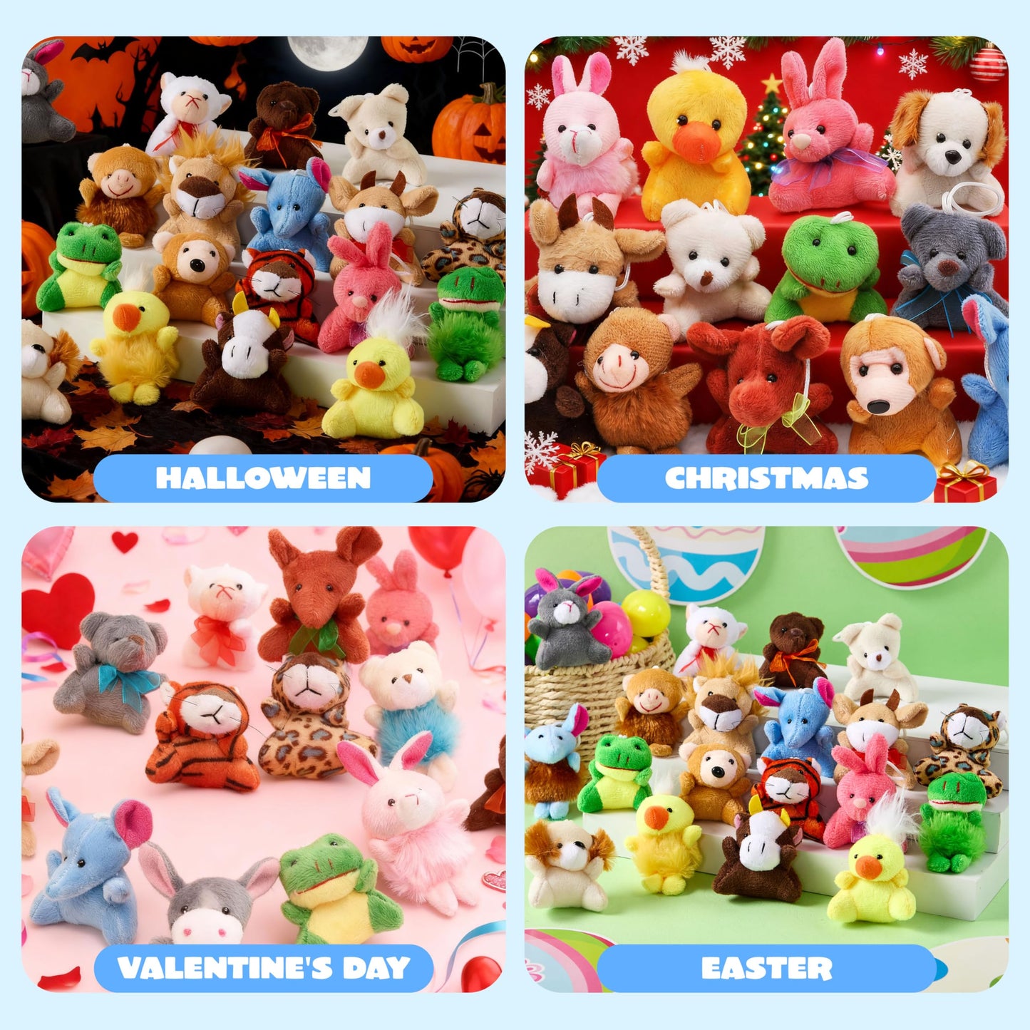 JOYIN 24 Pack Mini Animal Plush Toy Assortment (24 Units 3" Each), Animals Keychain Decoration for Kids, Small Stuffed Animal Bulk for Kids, Carnival Prizes, School Gifts, Christmas Goodie Bags