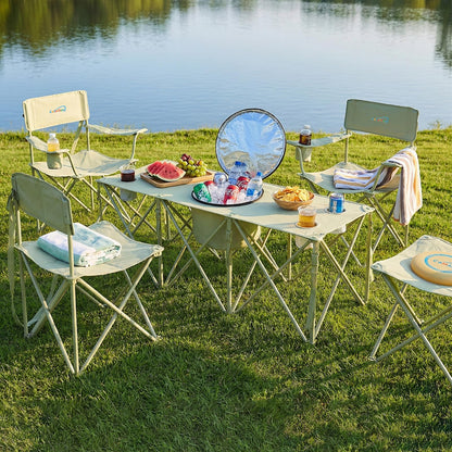 5 Pcs Camping Chair and Folding Camping Table Set, Outdoor Folding Picnic Chairs Lawn Portable Camp Table with Cooler Bag & Cup Holder for Camping, Fishing, Sporting Events, Support 500lbs, Green