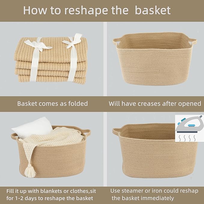 Large Rectangle Blankets Basket Living Room 22"x17"x12" Woven Jute Rope Storage