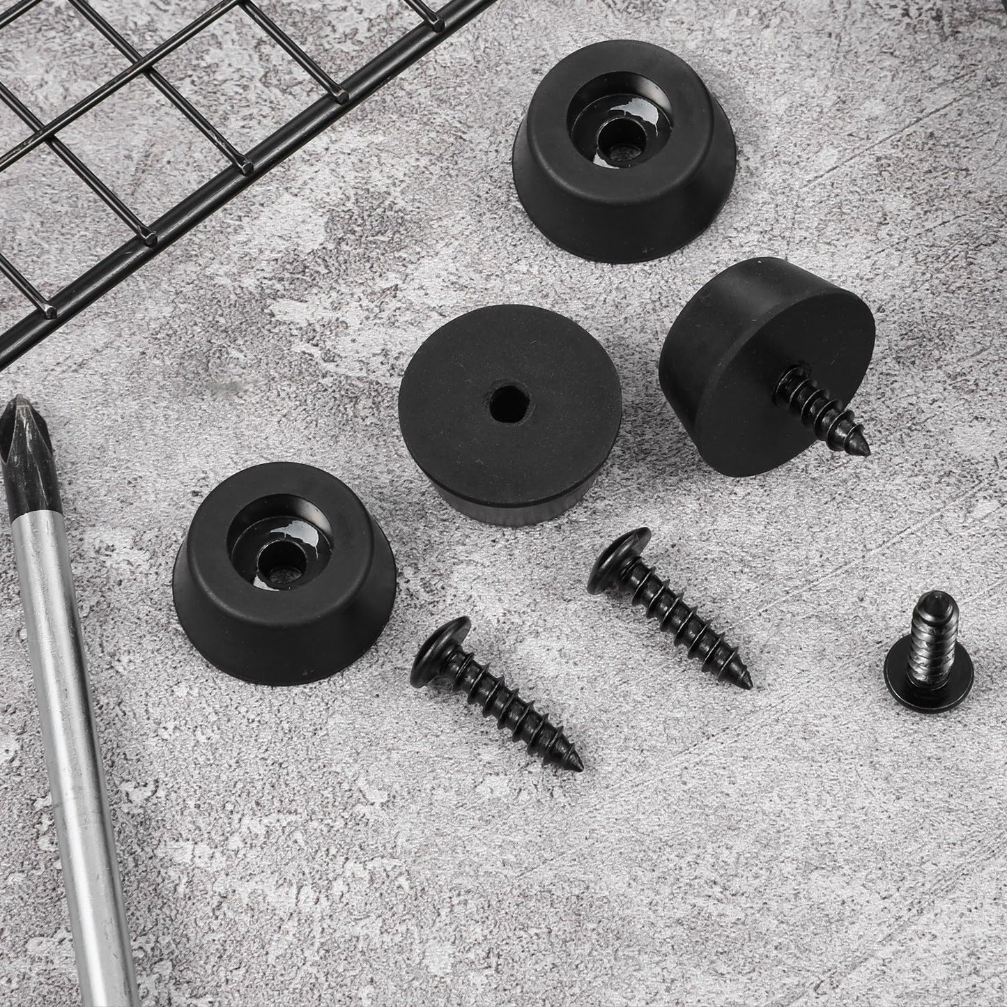4Pcs Heavy-Duty Rubber Feet Speaker Isolation Pads with Stainless Steel Screws for Subwoofer, Subwoofer, Guitar Amps, Furniture, Turntables, Cutting Boards, Cabinets 0.98“ W x 0.47” H (Black)