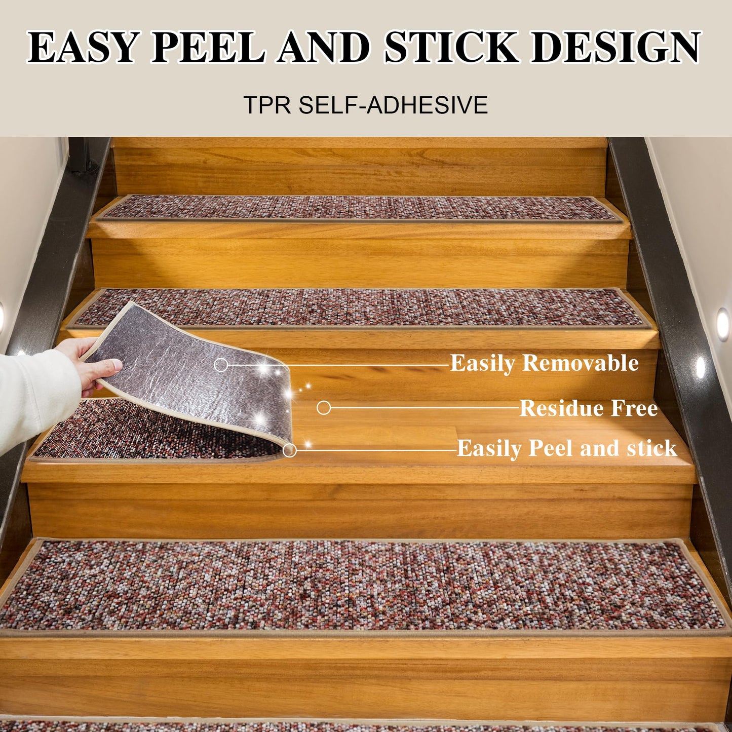 Heavyweight Extra Thick Chenille Stair Treads, Plush Pile Weaving Non-Slip Stair Carpets, Ultra-Soft Staircase Rug for Premium Home Comfort, 4 Pack 30"X8" - Monet Orange Pink