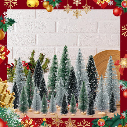 Tizuxa 30pcs Tiny Christmas Trees for Christmas Decorations, Mini Artificial Christmas Tree Small with Snowflakes Bottle Brush Trees for Christmas Decor Party Home Table Top Winter Crafts Decorations
