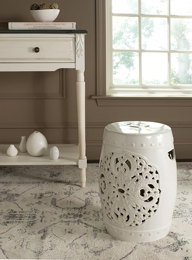 Safavieh Flora Glazed Ceramic Decorative Garden Stool, Cream