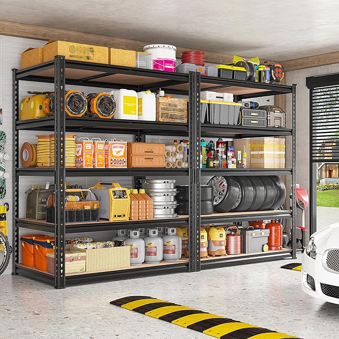 REIBII 2400LBS Storage Shelves 5 Tier Garage Shelving Heavy Duty, Adjustable Metal Shelving Unit, Garage Shelves for Basement, Warehouse, Pantry, Closet, Kitchen 72" H x 35.55" W x 16" D, 2 Pack | Heavy Duty, Adjustable, 2020LBS Capacity, Garage, Pantr...