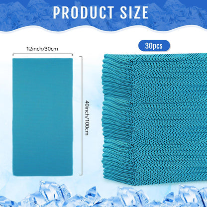 Hosuly 30 Pack Cooling Towels, 40"x12" Ice Breathable Chilly Sweat Rag Microfiber Workout Rags for Gym Towels for Neck and Face for Yoga Golf Sport Running(Aqua Blue)