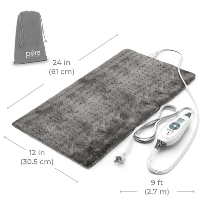 Pure Enrichment PureRelief XL Heating Pad - 12" x 24" Electric Heating Pad for Back Pain & Cramps, 6 Heat Settings, FSA/HSA Eligible, Soft Machine Wash Fabric, Auto-Off & Moist Heat (Zen Green)