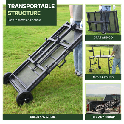 Goatzy Goat Stand with Adjustable Headpiece & Legs, Goat Milking Stand with Feeder, Rails & Wheels, Stanchion for Grooming & Hoof Trimming, Sheep Stand for Shearing Heavy-Duty Steel Platform, Black