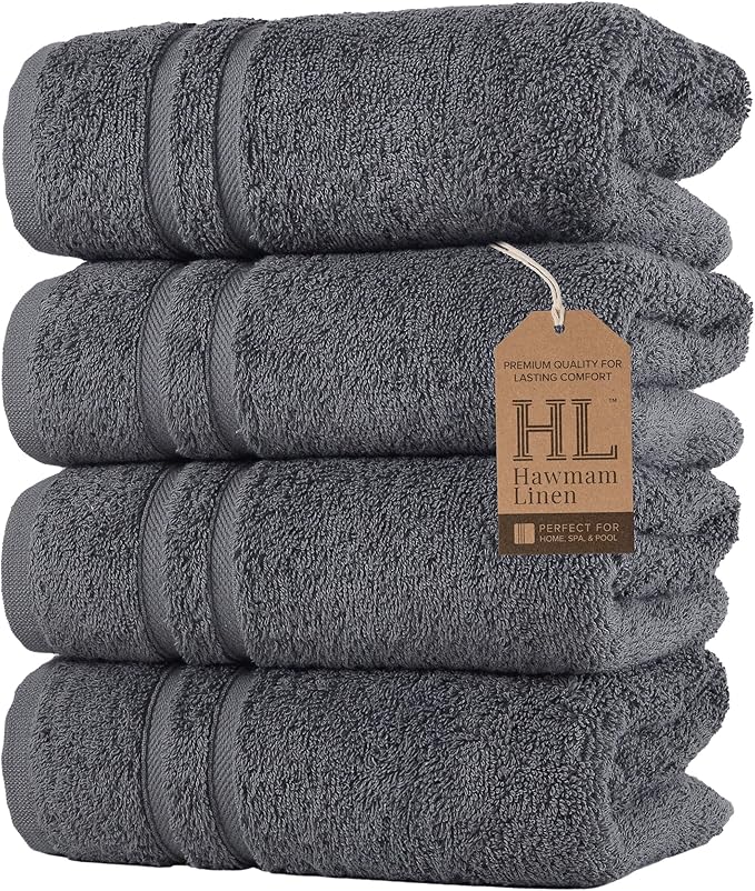 Hawmam Linen Cool Grey Hand Towels 4-Pack