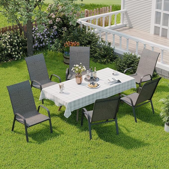 Patio Chairs Set of 6, Stackable Outdoor Dining Chairs for All Weather, Metal Modern Outside Furniture Chair for Pool Side, Garden, Backyard Deck, Dark Grey