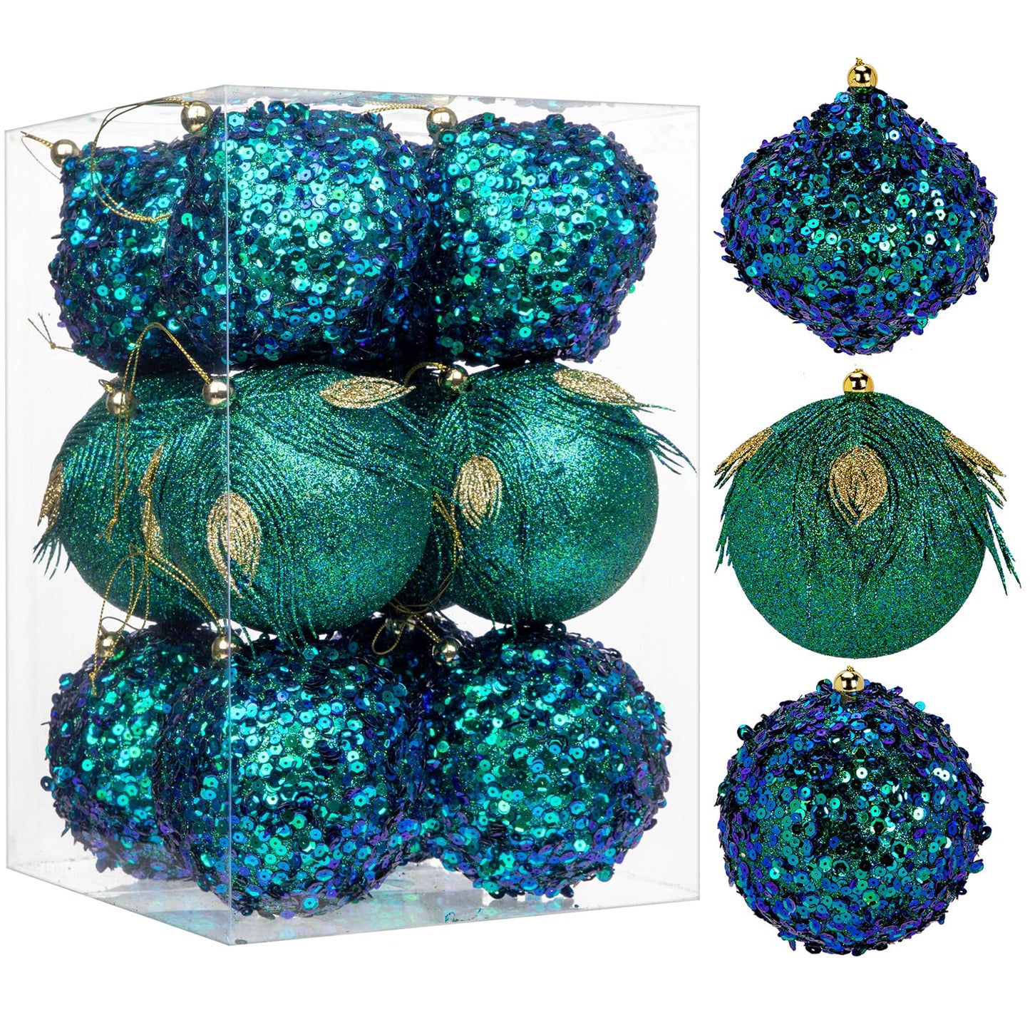 Briful 3.93'' Christmas Ball Ornaments Xmas Tree Decorations, Elegant Peacock Blue Christmas Ornaments for Home Decor Indoor Garland Holidays – Set of 12 Unique