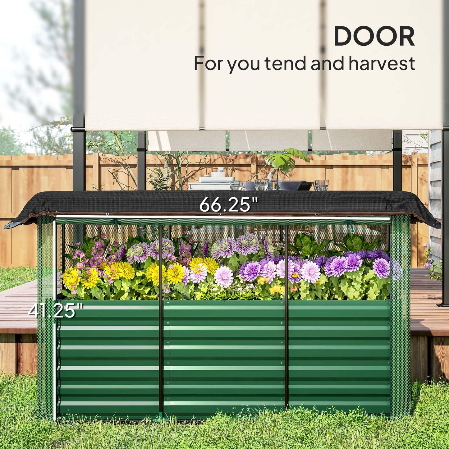 Outsunny 5.9 x 2 x 1.9 ft Galvanized Raised Garden Bed with Crop Cage Plant Protection Net and Shade Cloth Roof, Metal Planter Box with Cover for Vegetables, Flowers, Herbs, Green
