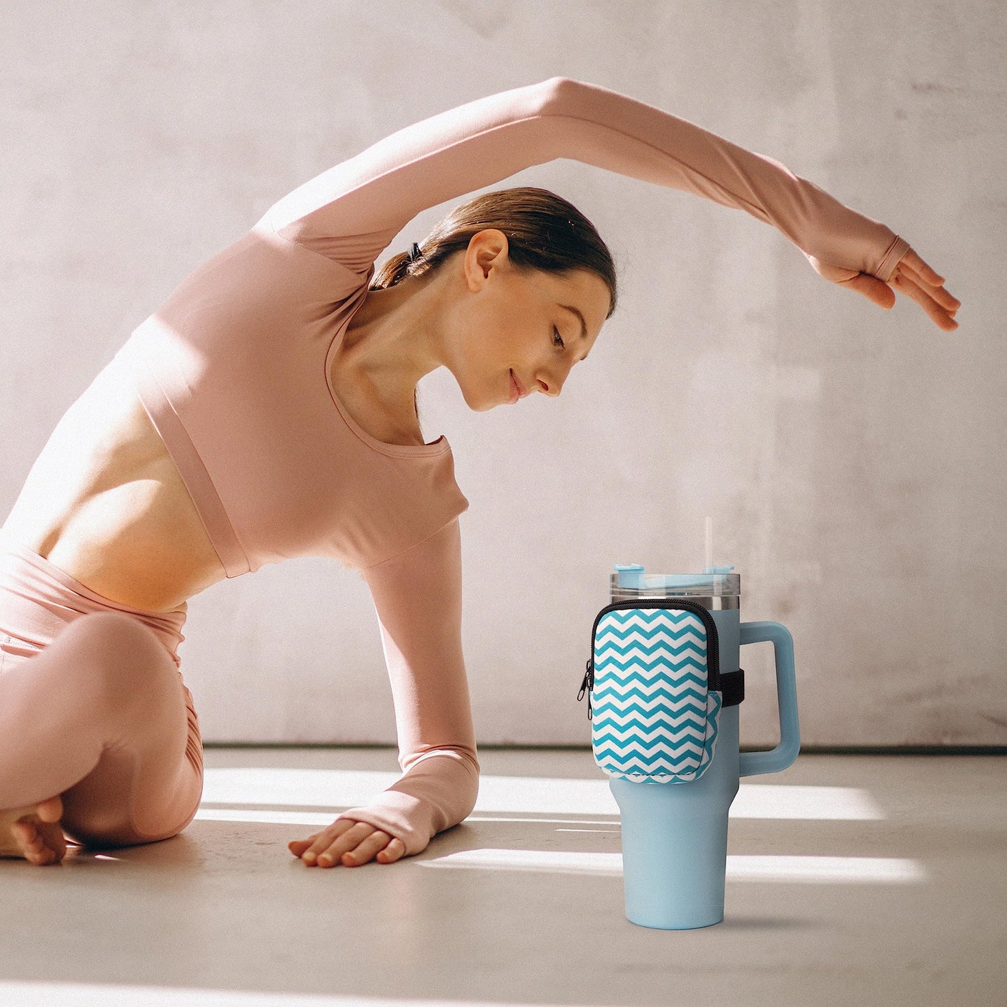 Water Cup Bottle Pouch Accessory | Compatible with Stanley Tumbler| Great for Workouts, Gym, Running, Walking, Sports| Keeps Cards, Keys, and Earphones Safe| Fun and Cute Designs (Checkered)