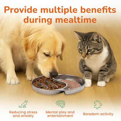 Stainless Steel Slow Feeder Dog and cat Bowl & Lick Mat – 2 Cups, Enrichment Puzzle for Small & Medium Pets, Improves Digestion & Supports Meal Variety, with Non-Slip Suction Cups