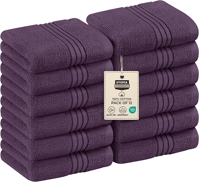 Utopia Towels Wash Cloths Set, 12 by 12 Inches, 100% Cotton Ring Spun, Highly