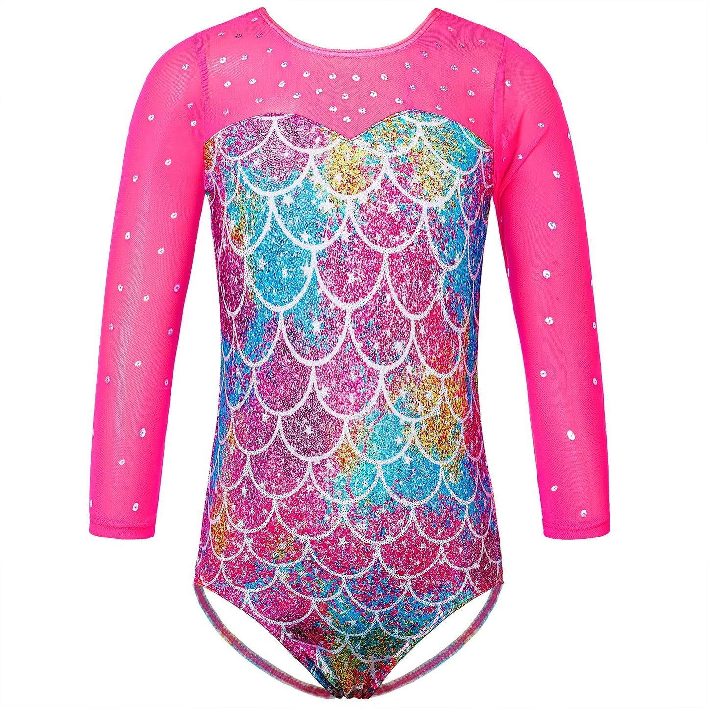 TFJH E Gymnastic Leotard for Girls 3/4 Sleeve Ballet Dancewear Athletic Tumbling Outfits 201 HotPink Scale 4A