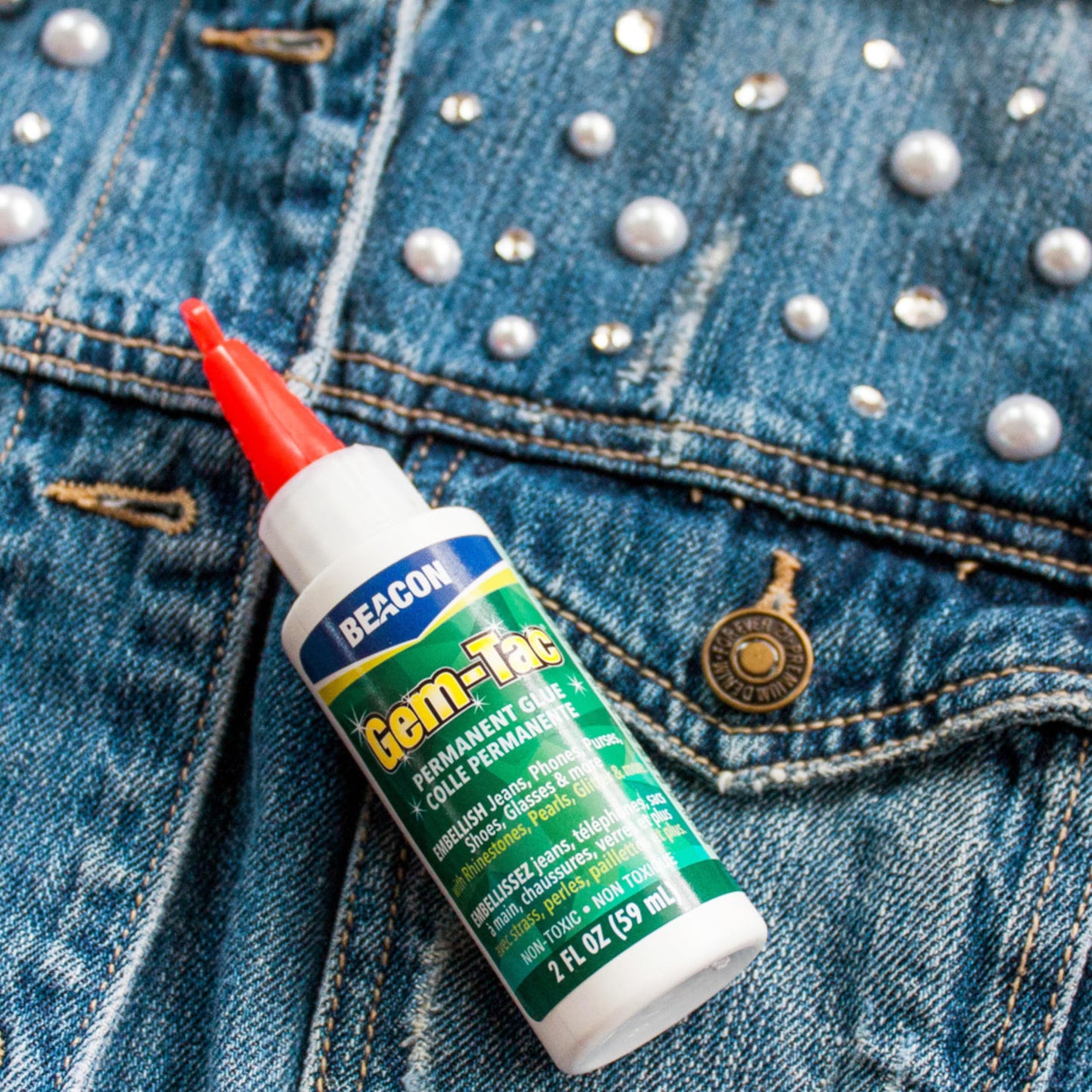 Beacon Gem-Tac 118ml Medium Bottle - Clear Adhesive for Fabric, Rhinestones, Glass, and More - Ideal glue for Embellishing Shoes, Gowns, Phones, and Accessories.