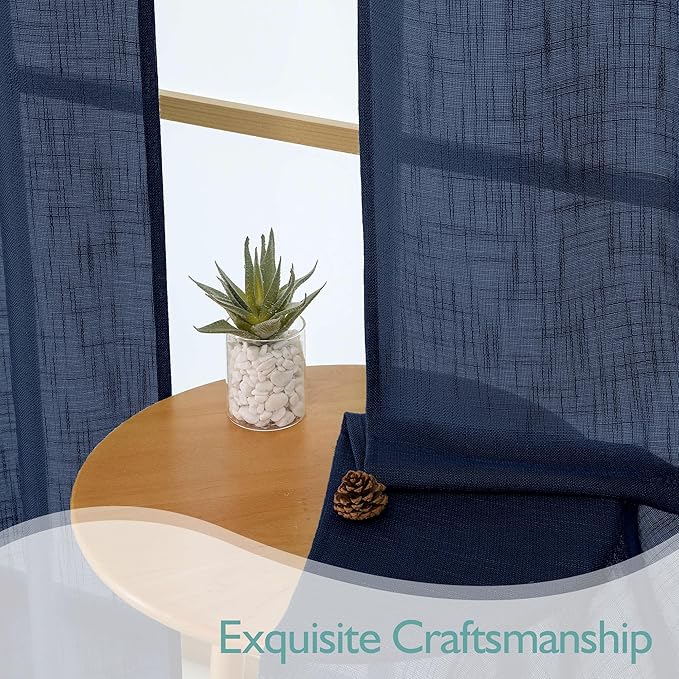 Chyhomenyc Navy Blue Semi Sheer Curtains 54 Inch Length