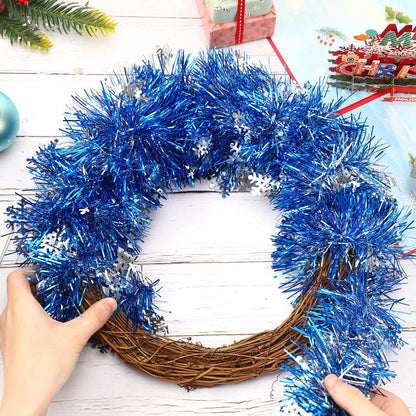 MARFOREVER Blue Snowflake Tinsel Garland Winter Wonderland Decorations, Winter Metallic Twist Garland for Winter Holidays New Year Weddings Party Home Wall Classroom Hanging Decor, 3 Pcs 19.7 FT