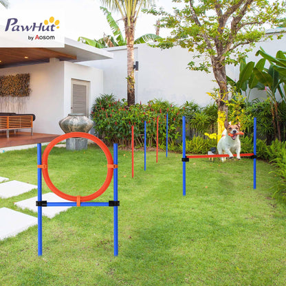PawHut Pet Agility Training Equipment Dog Play Run Jump Obedience Training Set Adjustable (Pole + Hoop + Hurdle)