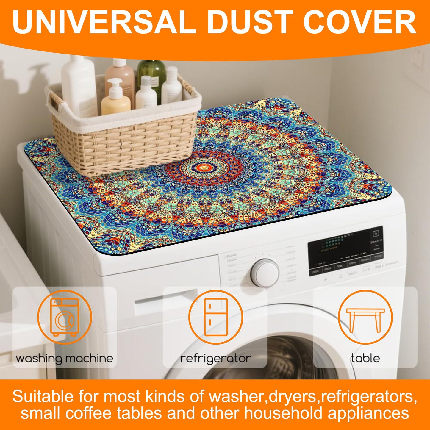 Boho Mandala Flowers Dryer Top Protector Mat,Dust-proof Washer and Dryer Covers For The Top,Non-slip Washing Machine Dust Cover Pad for Laundry Room Home Decor,23.6"x19.7"