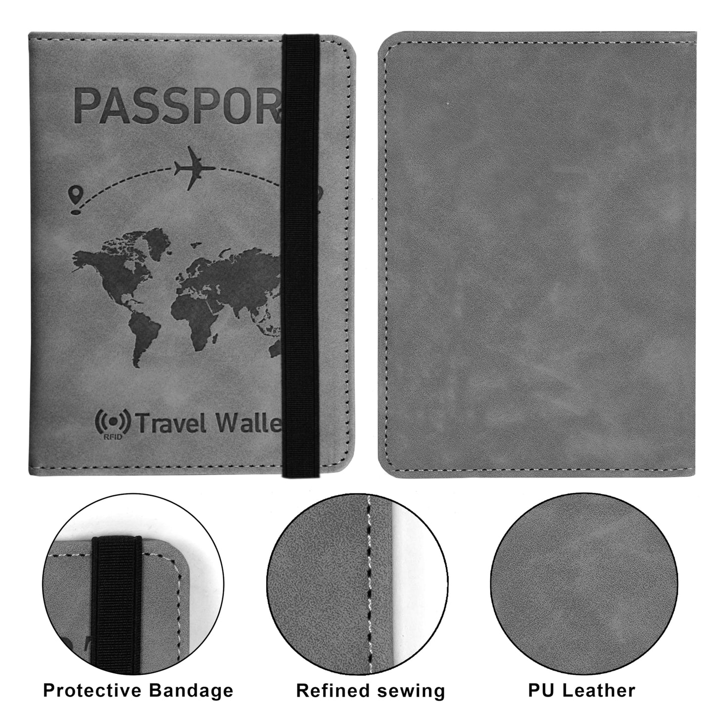 Storite Passport Holder Cover Travel Wallet Organiser with RFID Protection, Credit Card Case, PU Leather for Men & Women (Grey)