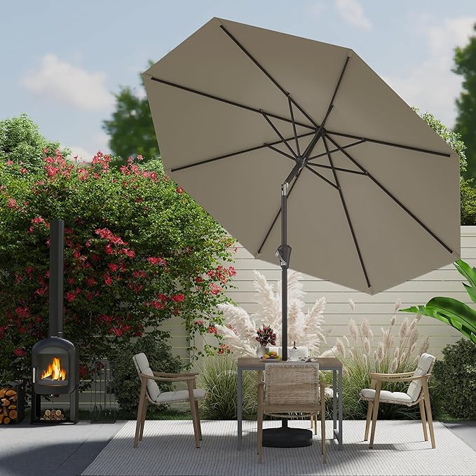 AreShark 9 FT Patio Umbrella for Outdoor, Outdoor Umbrella with Push Button Tilt and Crank, Outdoor Patio Umbrellas with 8 Sturdy Ribs for Market, Garden, Deck, Backyard, Pool (Mist Gray)