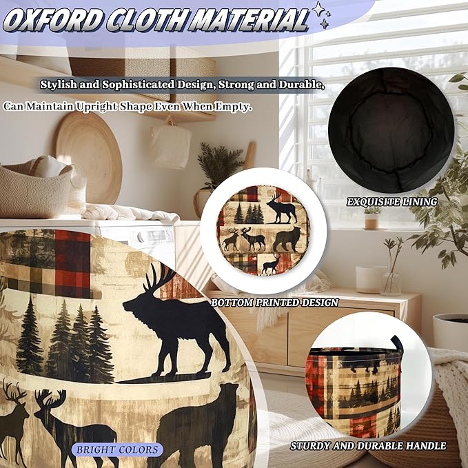 Deer Laundry Basket Portable Oxford Cloth Funny Retro Forest Animal Bears