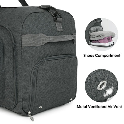 WANDF Travel Duffle Bag 65L Shoes Compartment Foldable Overnight Weekender Bag Carry On Bag for Men Women (Grey)