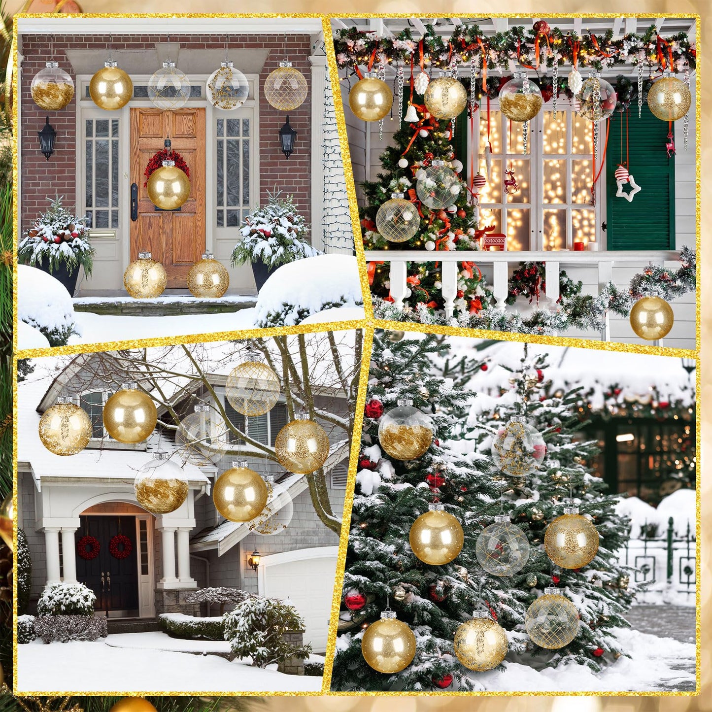 Wettarn Set of 8 Transparent Large Christmas Ball Ornaments 6 Inch Glitter Hanging Plastic Balls Christmas Tree Decorations for Lawn Yard Party with Exquisite Filling Decoration (Charming Gold)